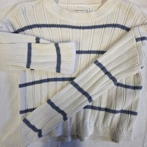 Aeropostale Cream and Blue Striped Crop Sweater
